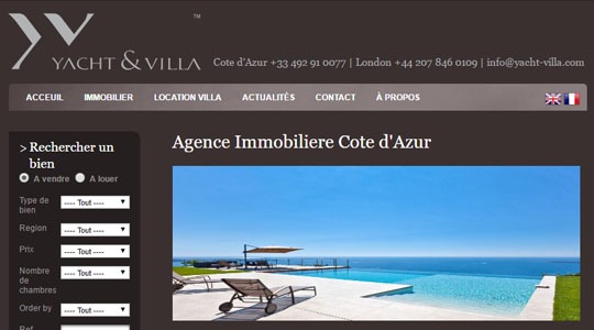 Page d’accueil du site Location de villas de luxe sur la Côte d’Azur, sur Yacht-villa.com