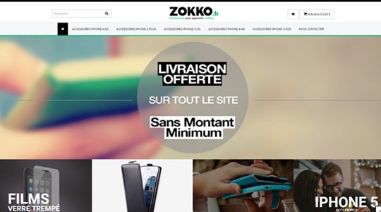 Page d’accueil du site Une boutique d’accessoires pour smartphones avec Zokko